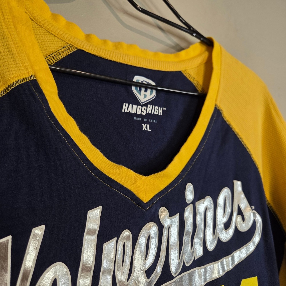 Hands High Michigan Wolverines Raglan Shirt Womens XL Blue Yellow Graphic Tee